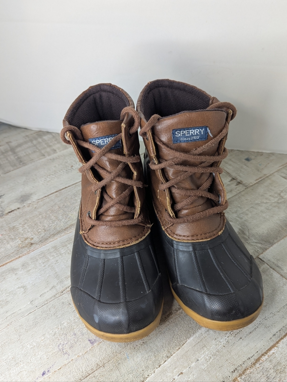 Sperry Brown Leather & Black Rubber Kids Rain Boots